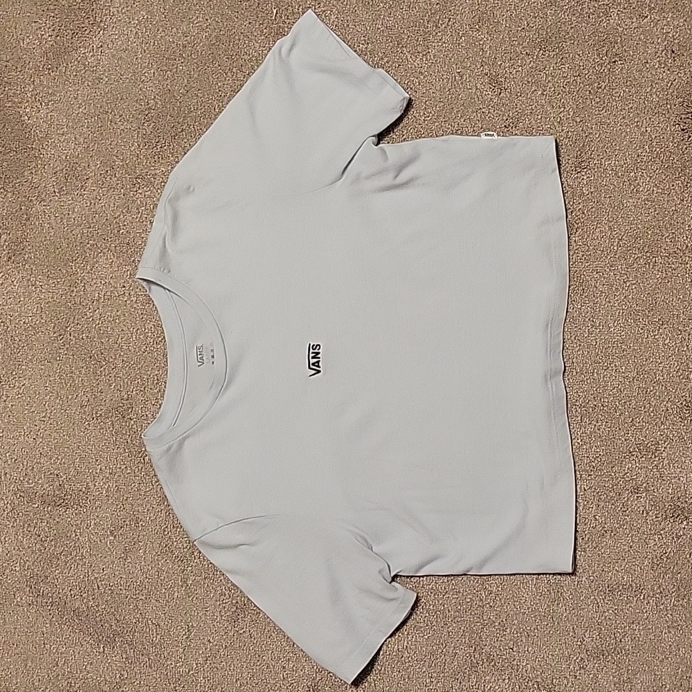 Vans light blue, cropped t-shirt. EUC. Sz large. Perfect condition.